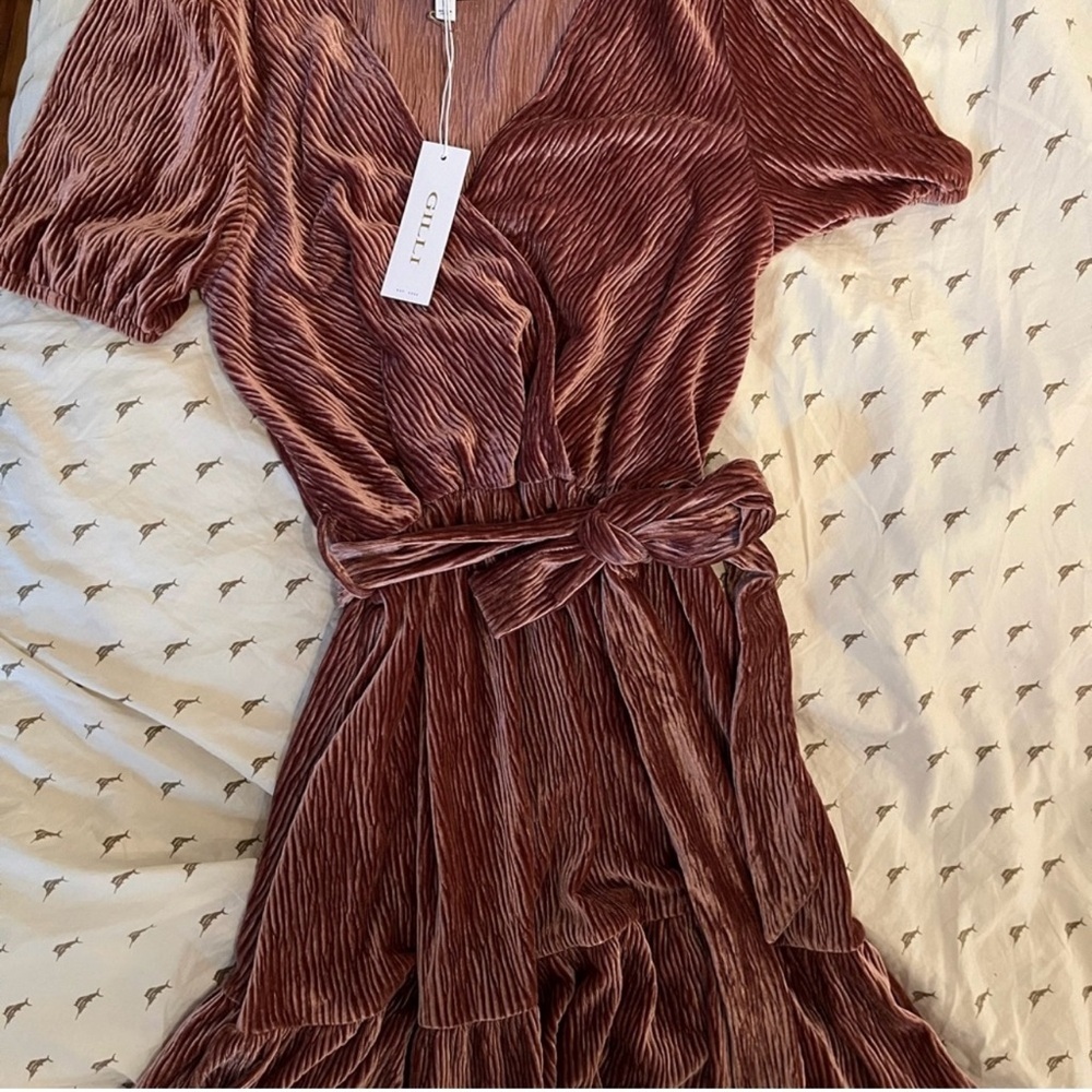 Gilli Ripped Velvet Copper Shimmer Textured Dress. Large NWT - Picture 8 of 8